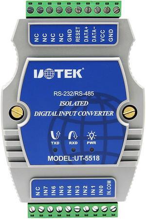 UOTEK Digital 8 Channel Optical Isolated Wet Contact I/O Input Module Controller IO RS-232 RS-485 Adapter Modbus-RTU Support Wet and Dry Node Input UT-5518