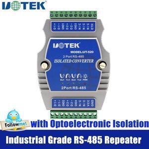 UOTEK Industrial Grade RS-485 2 Ports Repeater with Optoelectronic Isolation RS485 Trunk Circuit Terminal Block ESD Protection Plug & Play UT-520