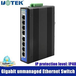 Industrial Grade UOTEK 10/100/1000M 8 Ports RJ45 Network Unmanaged Ethernet Switch DIN-Rail 12/24/48VDC Support Reverse Polarity Protection UT-6408G