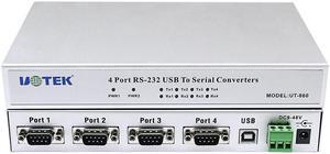 UOTEK USB to RS-232 4 Ports Converter RS232 Conversion Adapter Industrail Grade USB 2.0 Serial 9-Pin COM DB9 Connector ESD Protection WinXP/Vista/7/8/8.1/10/CE/Mac/Linux UT-860