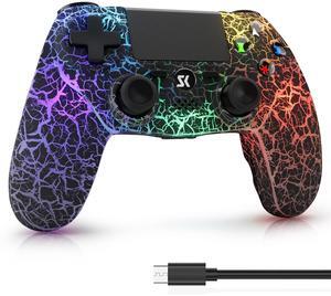CHENGDAO Wireless Controller for PS4/PS3/PC/Smartphone, RGB LED Lighting, Game Controller with Double Vibration, 6-Axis Motion Control, 1000mAh Rechargeable Battery -Black