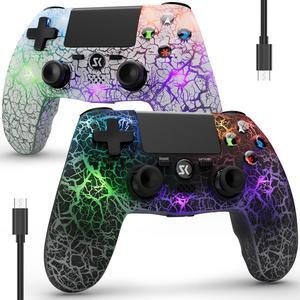 Wireless Controller for PS4/PS3/PC/Smartphone, RGB LED Lighting, Game Controller with Double Vibration, 6-Axis Motion Control, 1000mAh Rechargeable Battery Black/White 2 PACK