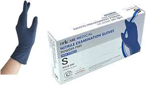 TRICARE MEDICAL Nitrile Exam Gloves, Low Derma, 3.5 Mil, Berry Blue, Box of 100