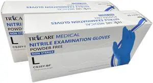 TRICARE MEDICAL Nitrile Exam Gloves, Chemo Drug Tested, 4.3 Mil, Blue, 2 Boxes of 100 Large TRICARE MEDICAL Nitrile Exam Gloves, Chemo Drug Tested, 4.3 Mil, Blue, 2 Boxes of 100 Large