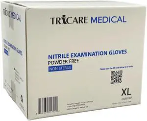TRICARE MEDICAL Nitrile Exam Gloves, Chemo Drug Tested, 4.3 Mil, Blue, Case of 1000 XL