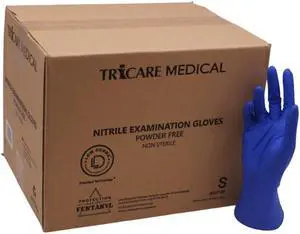 TRICARE MEDICAL Nitrile Exam Gloves, Low Derma, 4.7 Mil, Blue, Case of 1000 Small