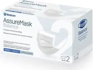MEDICOM AssureMask Balance ASTM Level 2 Disposable Face Masks, Pack of 50 - White