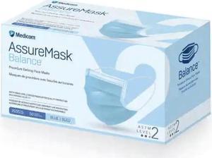 MEDICOM AssureMask Balance ASTM Level 2 Disposable Face Masks, Pack of 50 - Blue