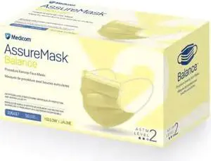 MEDICOM AssureMask Balance ASTM Level 2 Disposable Face Masks, Pack of 50 - Yellow