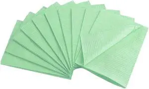 MEDICOM SafeBasics Dry-Back 3 Ply Disposable Dental Bibs (3 ply tissue + 1 Ply Poly), 13"x18", Case of 500 - Green