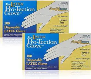 COMFITWEAR Disposable Latex Gloves, Powder Free, Medium, 100 Count (Pack of 2)