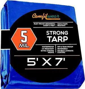 COMFITWEAR 5 Mil Blue Standard Poly Tarp Reinforced Edge Grommet Multi-Purpose, Pool Cover Boat Tarps Camping Tarps UV Resistant Waterproof Tarpaulin Canopy Tent