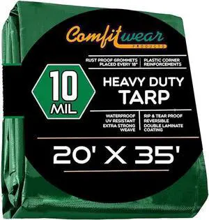 COMFITWEAR Green And Black 10 Mil  Super Heavy Duty Tarp Cover, Reinforced Grommet, Multi-Purpose Pool Cover, Boat Tarp Camping Tarp, UV Resistant,Waterproof Tarp Cover ( 20' X 35')