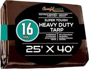 COMFITWEAR 16 MIL Brown Multi-Purpose Extra Heavy Duty Tarps, Car Tarp Camping Tarp  Heavy Duty Tarp, Super Heavy Duty Tarp Cover General Purpose Waterproof Tarp Cover ( 25' X 40')
