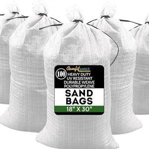 COMFITWEAR Heavy Duty Durable SandBags Empty Water Resistant UV Protection Polypropylene Sand Bags Ultra Tough Sandbags Hurricane Flooding Protection Gardening Construction (18' x 30',PACK OF 100)