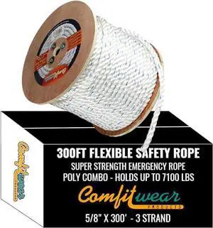 COMFITWEAR Super Strength Rope 3 Strand Twist Heavy Duty Jobs (5/8 in x 300 FT)