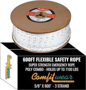 COMFITWEAR Super Strength Rope 3 Strand Twist Heavy Duty Jobs (5/8 in x 600 FT)