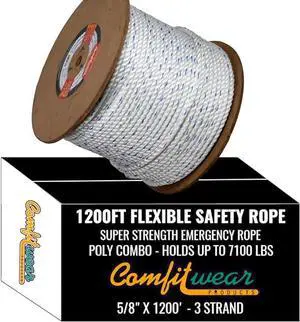COMFITWEAR Super Strength Rope 3 Strand Twist Heavy Duty Jobs (5/8 in x 1200 FT)