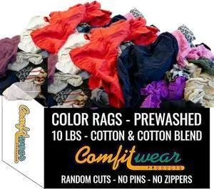 COMFITWEAR Premium Knit Cotton T-Shirt Cloth Wiping Rags Shop Cleaning T-Shirt Cloths Staining & Finishing Rag for Auto Grease Paint & Wood (10 LB, ASST Color)