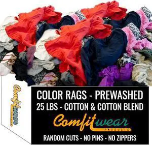 COMFITWEAR Premium Knit Cotton T-Shirt Cloth Wiping Rags Shop Cleaning T-Shirt Cloths Staining & Finishing Rag for Auto Grease Paint & Wood (25 LB, ASST Color)