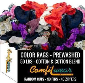 COMFITWEAR Premium Knit Cotton T-Shirt Cloth Wiping Rags Shop Cleaning T-Shirt Cloths Staining & Finishing Rag for Auto Grease Paint & Wood (50 LB, ASST Color)