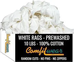 COMFITWEAR Premium Knit Cotton T-Shirt Cloth Wiping Rags Shop Cleaning T-Shirt Cloths Staining & Finishing Rag for Auto Grease Paint & Wood (10 LB, White Color)