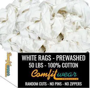 COMFITWEAR Premium Knit Cotton T-Shirt Cloth Wiping Rags Shop Cleaning T-Shirt Cloths Staining & Finishing Rag for Auto Grease Paint & Wood (50 LB, White Color)