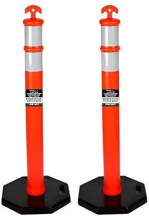 COMFITWEAR 44" Delineator Reflective Cone Traffic Safety Cone with Base for Hazards Road Work Construction Parking Lots Driveways, Rubber Base, Assorted Packs (2)