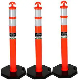 COMFITWEAR 44" Delineator Reflective Cone Traffic Safety Cone with Base for Hazards Road Work Construction Parking Lots Driveways, Rubber Base, Assorted Packs (3)