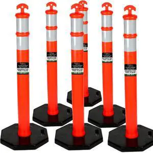 COMFITWEAR 44" Delineator Reflective Cone Traffic Safety Cone with Base for Hazards Road Work Construction Parking Lots Driveways, Rubber Base, Assorted Packs (6)