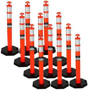 COMFITWEAR 44" Delineator Reflective Cone Traffic Safety Cone with Base for Hazards Road Work Construction Parking Lots Driveways, Rubber Base, Assorted Packs (12)
