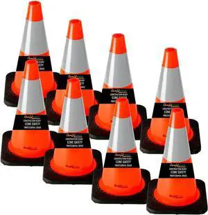 COMFITWEAR 18" Orange Traffic Cones 6" 3M Reflective Collars Construction Safety Playgrounds Street Safety (Pack of 8, 18" - 6" REFLECTOR)