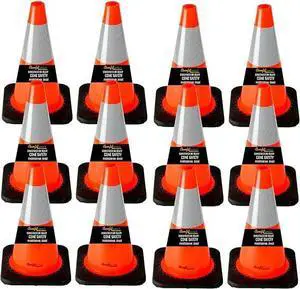 COMFITWEAR 18" Orange Traffic Cones 6" 3M Reflective Collars Construction Safety Playgrounds Street Safety (Pack of 12, 18" - 6" REFLECTOR)