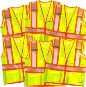COMFITWEAR High Visibility Safety Vests for Construction,Work School Outdoor Sports Traffic Safety Orange/Yellow (6 Pack, X-LARGE)
