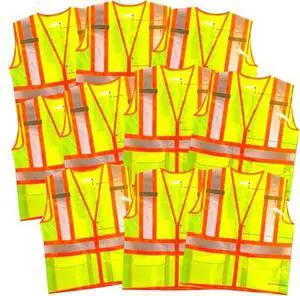 COMFITWEAR High Visibility Safety Vests for Construction,Work School Outdoor Sports Traffic Safety Orange/Yellow ( 12 Pack, X-LARGE)
