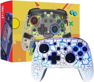 Switch Pro Controller Wireless Controller Compatible with Nintendo Switch/OLED/Lite, built-in 850mAh battery Switch Controllers with 8 Colors LED, Wake Up, Turbo, Vibration Transparent crack white