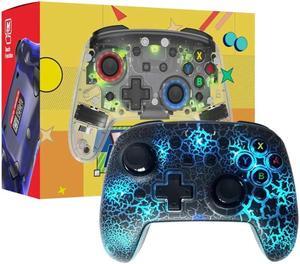 Switch Pro Controller Wireless Controller Compatible with Nintendo Switch/OLED/Lite, built-in 850mAh battery Switch Controllers with 8 Colors LED, Wake Up, Turbo, Vibration Transparent crack black