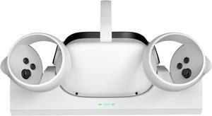 ZVTE VR Charging Station for Oculus Quest 2/Meta Quest 2, Compact wireless Charging Dock VR display stand Supports LED indicator, with 2PCS 2100mA Rechargeable Batteries