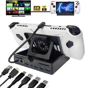 ZVTE 6-in-1 Foldable Docking Station Hub for ROG ALLY, Strong Cooling Fan Portable Hub with 1000Mbps+HDMI 2.0 4K@60Hz+1USB-C PD60W +3USB 3.0 Ports for ASUS ROG Ally