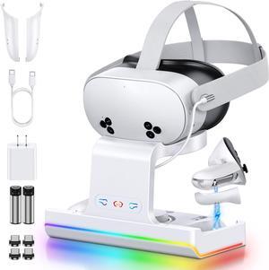 ZVTE Charging Dock for Meta Quest 3 & Quest 3S, Fast Charging Station for Oculus Quest 3S/Quest 3 Accessories with RGB Light, Stand for VR Headset with 2 Rechargeable Batteries, Support Elite Strap