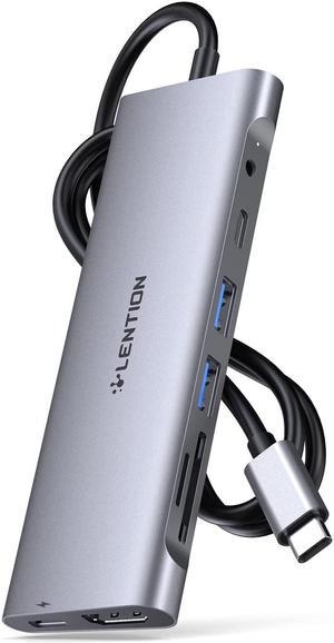 LENTION 3.3FT Long Cable USB C Hub with 4K HDMI, 2 USB 3.0, Card Reader, Aux, Type C Data/Charging Compatible 2023-2016 MacBook Pro, Mac Air/Surface, More, Stable Driver Adapter (CB-C37)