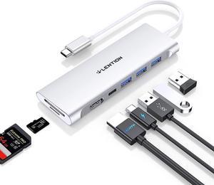 LENTION USB C Multiport Hub with 4K HDMI, 3 USB 3.0, SD/Micro SD Card Reader, 100W PD Compatible 2023-2016 MacBook Pro, New Mac Air, Other Type C Devices(CB-C36B, Silver)