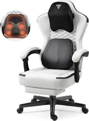 Vigosit Gaming Chair with Heated Massage Lumbar Support, Ergonomic Gaming Computer Chair with Pocket Spring Cushion and Footrest, Recliner High Back PC Chair for Adult, 330lbs, White
