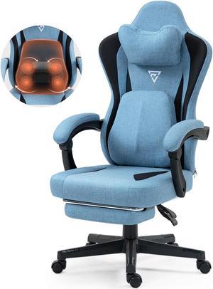 Vigosit Gaming Chair with Heated Massage Lumbar Support, Breathable Fabric Office Chair with Pocket Spring Cushion and Footrest, Recliner High Back PC Chair for Adult Black Blue