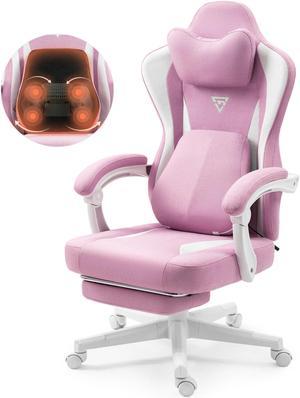Vigosit Gaming Chair with Heated Massage Lumbar Support, Breathable Fabric Office Chair with Pocket Spring Cushion and Footrest, Recliner High Back PC Chair for Adult Pink