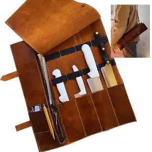 Blade Guard? Premium Leather Chef Knife Roll Bag - 5 pocket Blade Guard? Premium Leather Chef Knife Roll Bag - 5 pocket