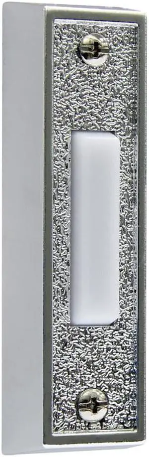 IQ America DP1109S Wired Polished Plated Silver Surface Mounted Traditional Doorbell Pushbutton White Push Button for use with most Wired Door Bells Chimes  3.5" x 1" x .75"