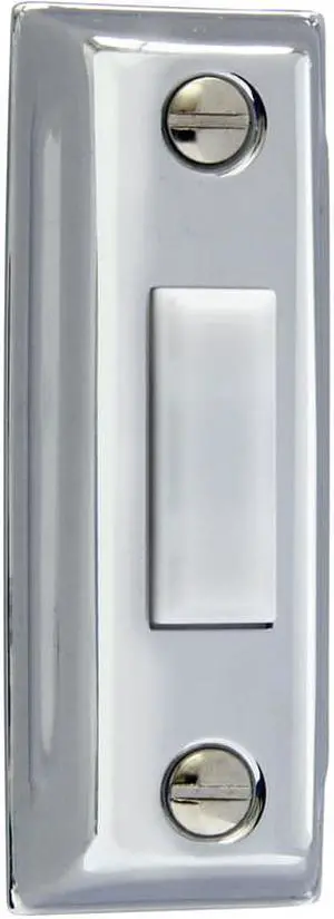 IQ America DP1203 Wired Polished Chrome Plated  Surface Mounted Doorbell Pushbutton White Push Button for use with most Wired Door Bells Chimes  3.5" x 1" x .75"