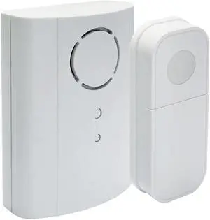 IQ America WD1040 Wireless Plugin Contemporary Door Chime Door Bell with Pushbutton 2 Melody Notes 100 foot Range Simple Installation and Programming Bring It Anywhere RV Cabin Office! White