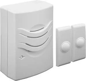 IQ America WD1142 Wireless Plugin Contemporary Door Chime Door Bell 2 Pushbuttons 2 Melody Notes 100 foot Range Simple Install Use Anywhere RV Cabin Office! White